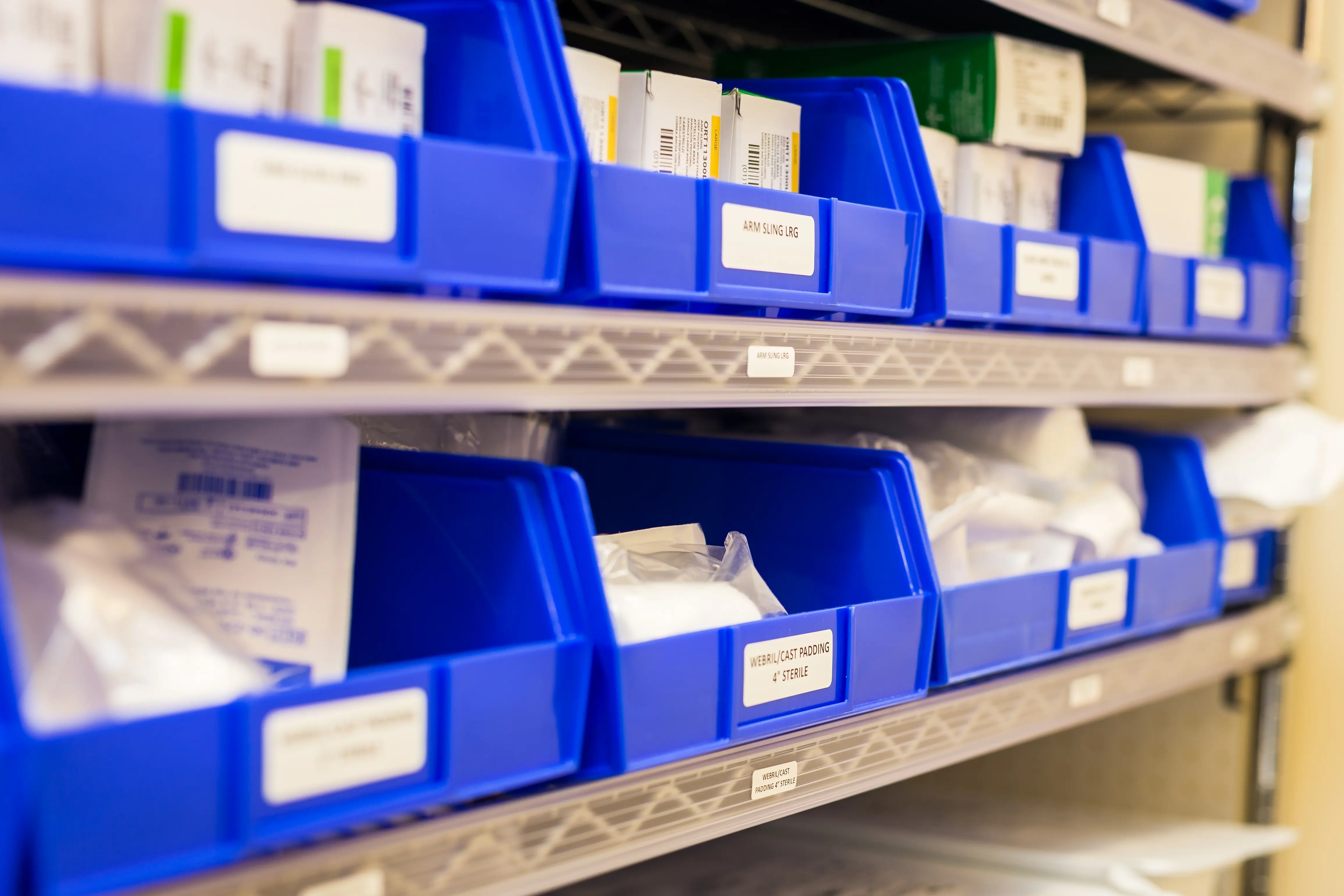 kanban bins in hospital supply room