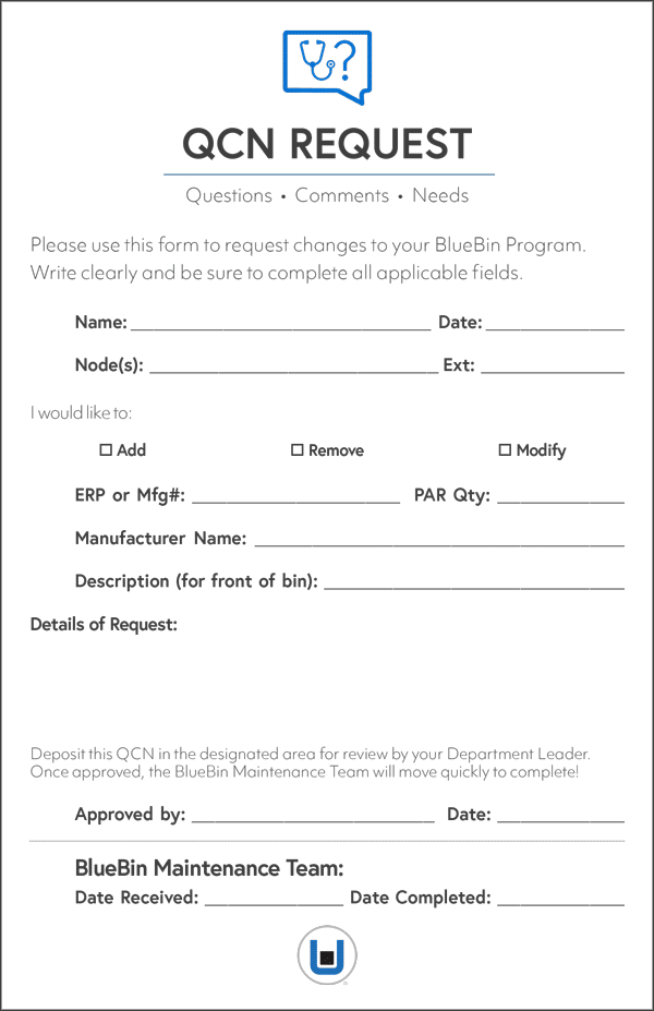 BlueBin QCN Request form